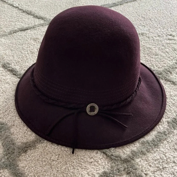 Brixton hat Wool Cloche bucket hat purple button front small / 7 - Picture 1 of 10